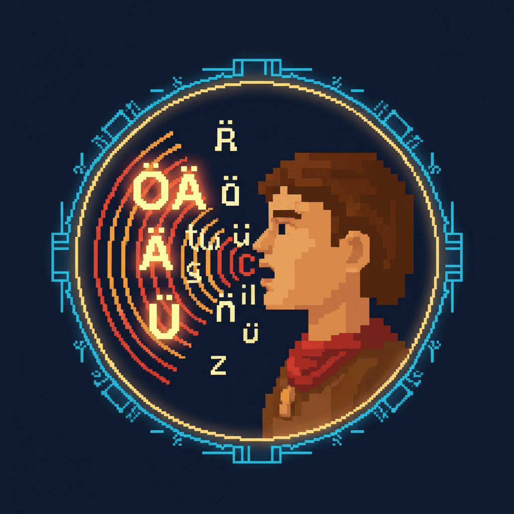 Person surrounded by Estonian special characters — pixel art
