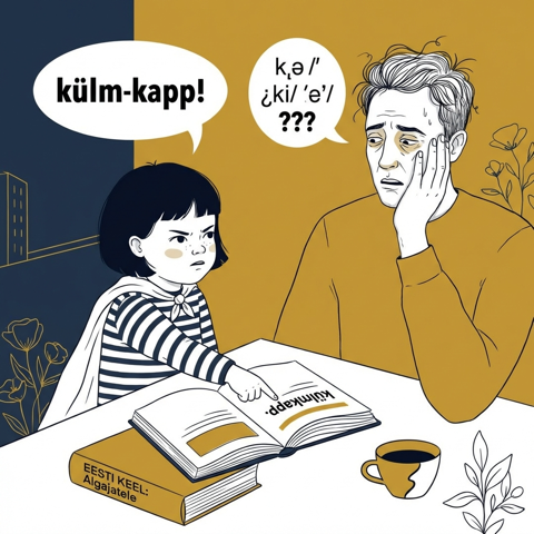 Child teaching parent Estonian, roles reversed