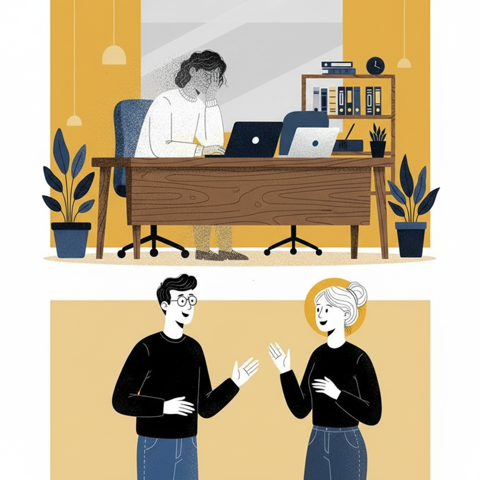Person fading into background while colleagues converse